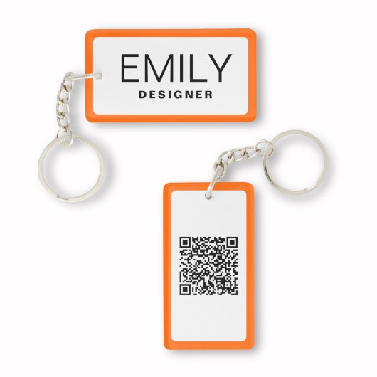Moderne zwarte typografie Oranje grens QR-code Sleutelhanger