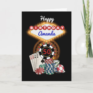 Moderne Zwarte Vegas Casino Nacht Thema Verjaardag Kaart