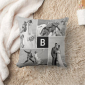 Moderne Zwarte Vierkante Raster Monogram 4 Foto Co Kussen (Deken)