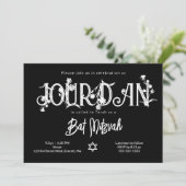 Moderne Zwarte Vleermuis Bar/Bat Mitzvah Wilde Blo Kaart (Staand voorkant)