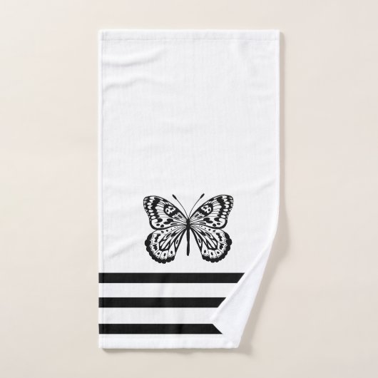 Moderne zwarte vlinders en stripes bad handdoek (Handdoek)