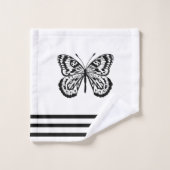 Moderne zwarte vlinders en stripes bad handdoek (Wasdoekje)