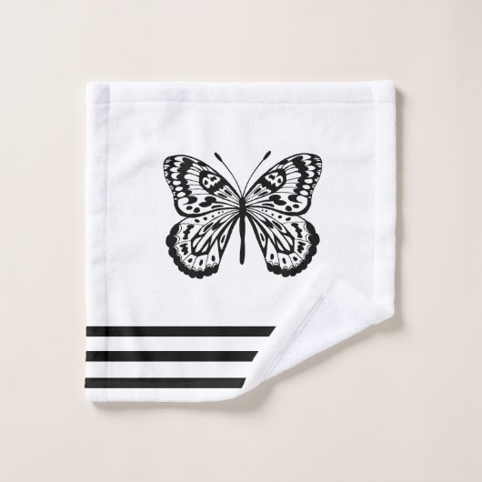 Moderne zwarte vlinders en stripes bad handdoek (Wasdoekje)
