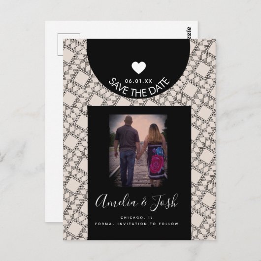 Moderne zwarte vormen Patroon Opslaan Briefkaart d (Voorkant / Achterkant)