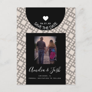 Moderne Zwarte Vormen Patroon Save the Date Postka Briefkaart