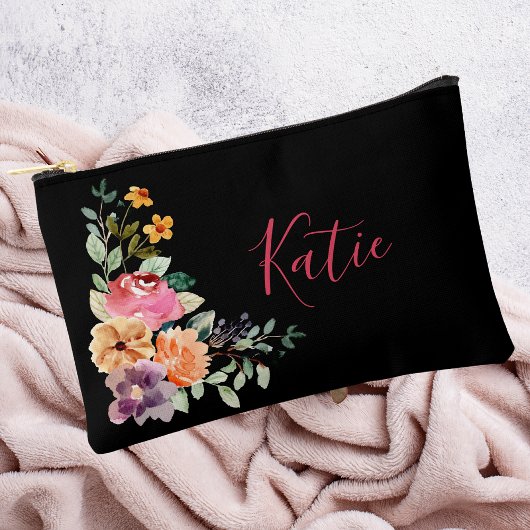 Moderne Zwarte Waterverf Bloemrijke Script Monogra Etui