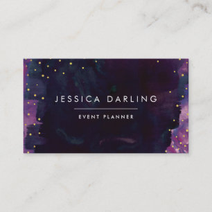 Moderne zwarte Waterverf + Gold Confetti Visitekaartje