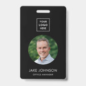 Moderne zwarte werknemer QR-code badge (Voorkant)