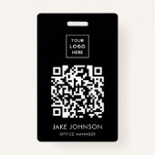 Moderne zwarte werknemer QR-code badge (Achterkant)