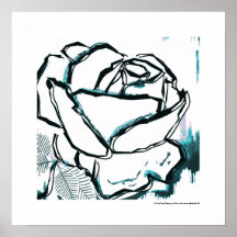 Moderne Zwarte Witte Aqua Roos - Pop Art Bloem