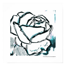 Moderne Zwarte Witte Aqua Roos - Pop Art Bloem