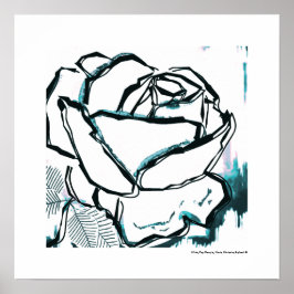 Moderne Zwarte Witte Aqua Roos - Pop Art Bloem Poster