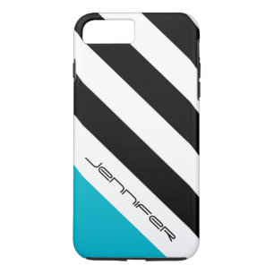 Moderne zwarte, witte, blauwe strepe persoonlijke iPhone 8 plus / 7 plus hoesje