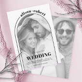 Moderne zwarte witte boog en foto bruiloft kaart