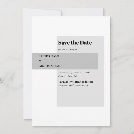 Moderne Zwarte & Witte Bruiloft Save The Date (Voorkant)