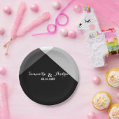 Moderne zwarte witte driehoekige kleurenblokbruilo papieren bordje (Feest)