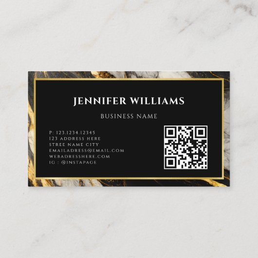 Moderne zwarte witte en goudkleurige QR-code Visitekaartje (Achterkant)