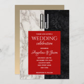 Moderne Zwarte Witte en Rode Trouw Kaart (Voorkant / Achterkant)