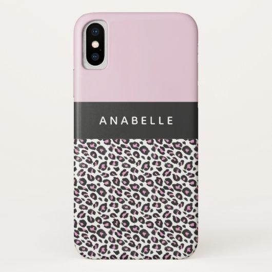 Moderne zwarte, witte en roze dierenluipaardprint Case-Mate iPhone case (Achterkant)
