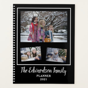 Moderne zwarte witte familiefoto collage 2021 planner