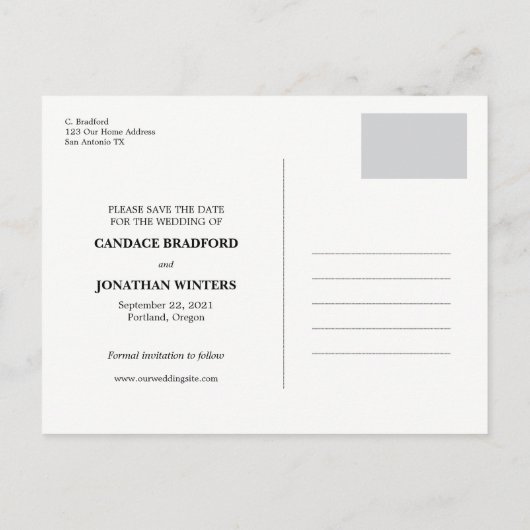 Moderne zwarte & witte foto Sla de datum op Aankondigingskaart (Achterkant)