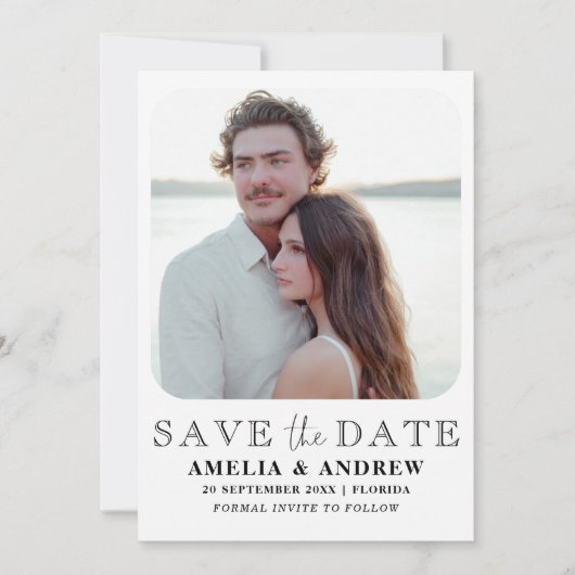 Moderne zwarte & witte foto Sla de datum op Save The Date (Voorkant)