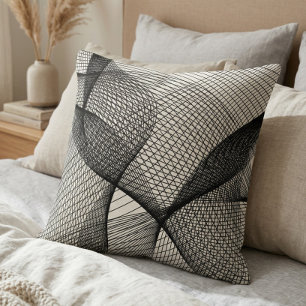 Moderne Zwarte Witte Geometrische Lijnkunst Worpku Kussen