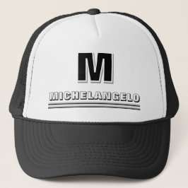 Moderne Zwarte Witte Gepersonaliseerde Monogram en Trucker Pet