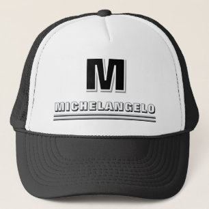 Moderne Zwarte Witte Gepersonaliseerde Monogram en Trucker Pet