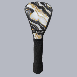 Moderne Zwarte Witte Gouden Marmer Gepersonaliseer Golfheadcover