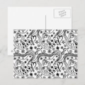 Moderne zwarte witte handgetekende abstracte harte briefkaart (Voorkant / Achterkant)