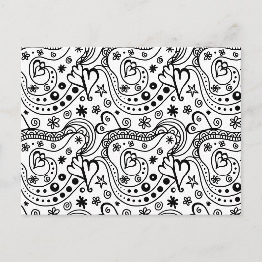 Moderne zwarte witte handgetekende abstracte harte briefkaart (Voorkant)