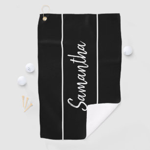 Moderne zwarte witte handschrift met scriptnaam golfhanddoek