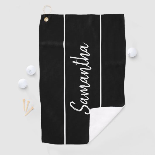 Moderne zwarte witte handschrift met scriptnaam golfhanddoek (Insitu)