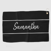 Moderne zwarte witte handschrift met scriptnaam golfhanddoek (Horizontaal)