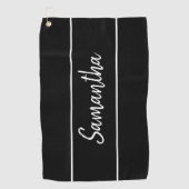 Moderne zwarte witte handschrift met scriptnaam golfhanddoek (Voorkant)