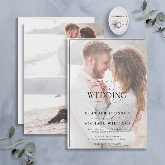 Moderne zwarte witte kalligrafie Vellum 3 Foto Kaart