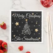 Moderne zwarte witte kerstgolfboom servet (Insitu)