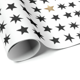 Moderne zwarte witte kerstster cadeaupapier