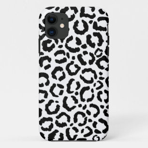 Moderne zwarte witte luipaard dierprintpatroon iPhone 11 hoesje