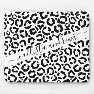 Moderne zwarte witte luipaard dierprintpatroon muismat
