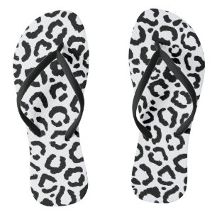 Moderne zwarte witte luipaard dierprintpatroon teenslippers