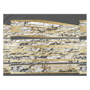 Moderne zwarte witte marmer met Faux Gold Stripes Tafelkleed