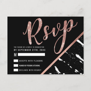 Moderne zwarte witte marmer Roos Gold Chic RSVP Briefkaart