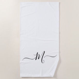 Moderne Zwarte Witte Monogram Beginletter  Badhand Strandlaken