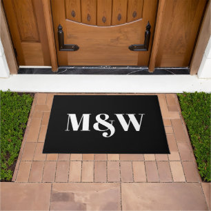 Moderne zwarte witte monogram initialen deurmat
