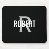 Moderne zwarte witte monogram mannen naam muispad muismat (Voorkant)