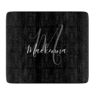 Moderne zwarte witte monogram monogram naam snijplank