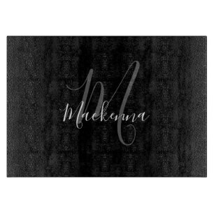 Moderne zwarte witte monogram monogram naam snijplank