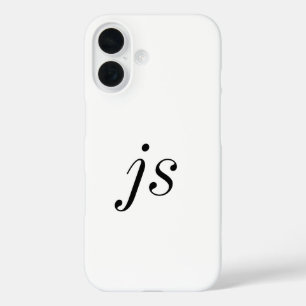 Moderne Zwarte Witte Monogram Naam iPhone 16 Hoesje